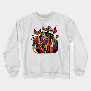 Geometric Cats Abstract Colorful Psychedelic Cats Design Crewneck Sweatshirt